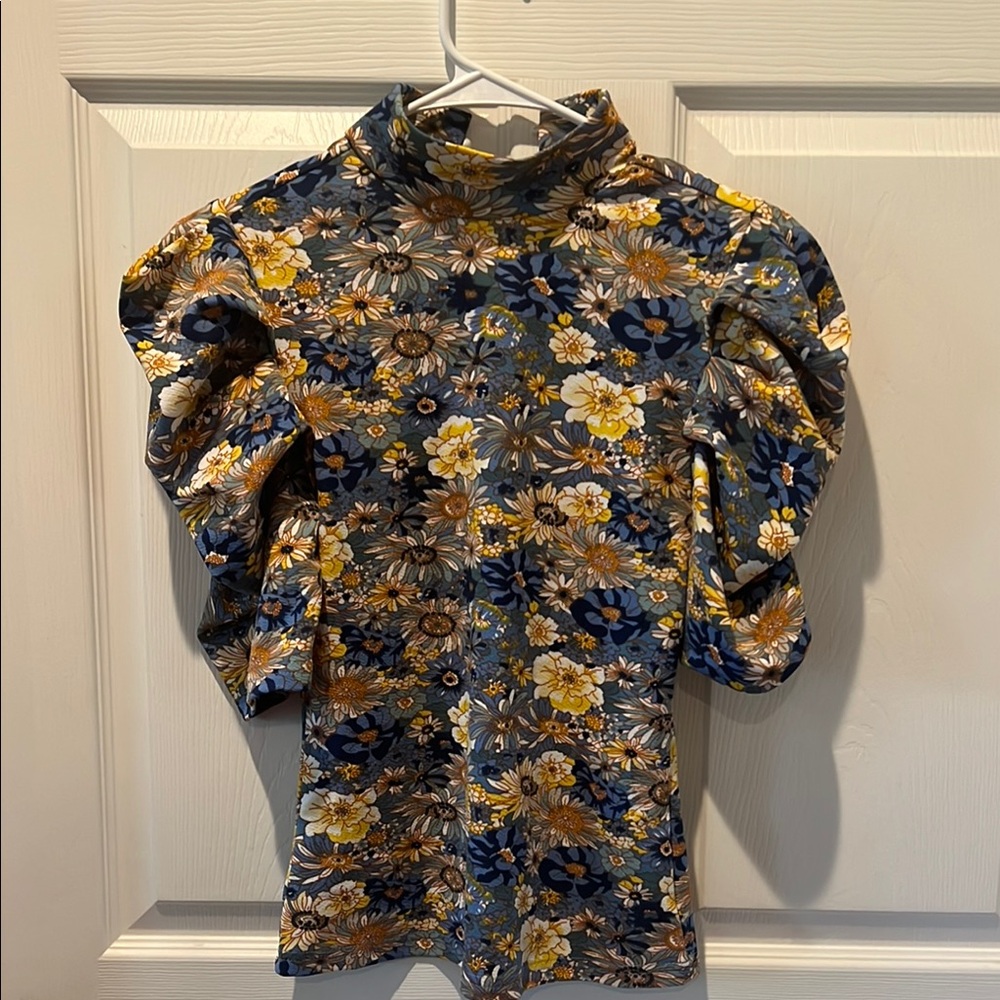 Floral Women's Top - Blue and Yellow
